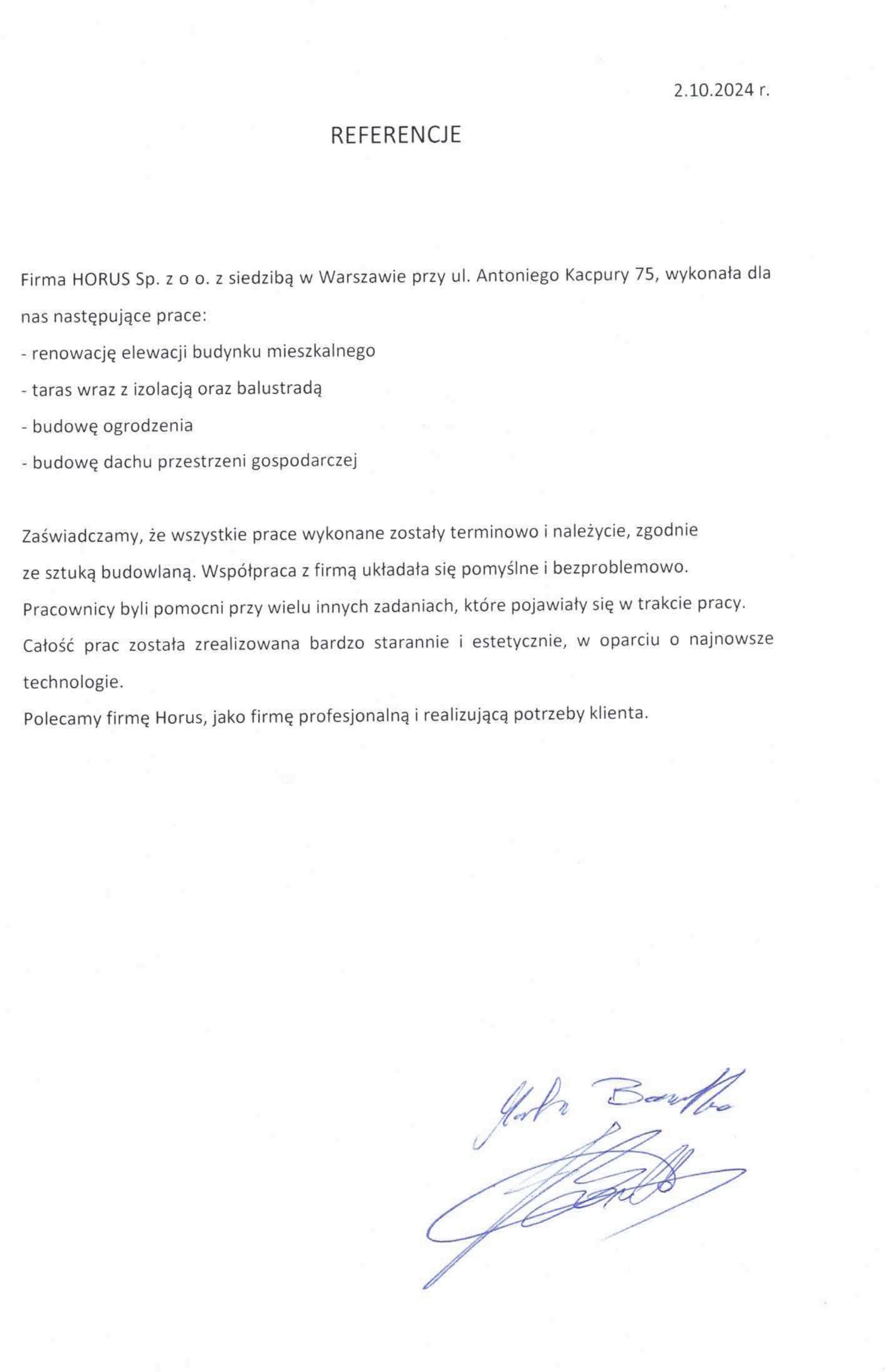 Skan listu referencyjnego — Inwestor prywatny — Kabacka 23